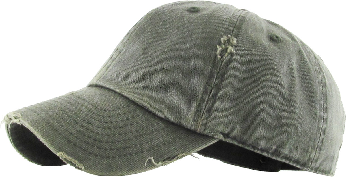 Pigment Washed Olive Distressed Vintage Baseball Cap Side View